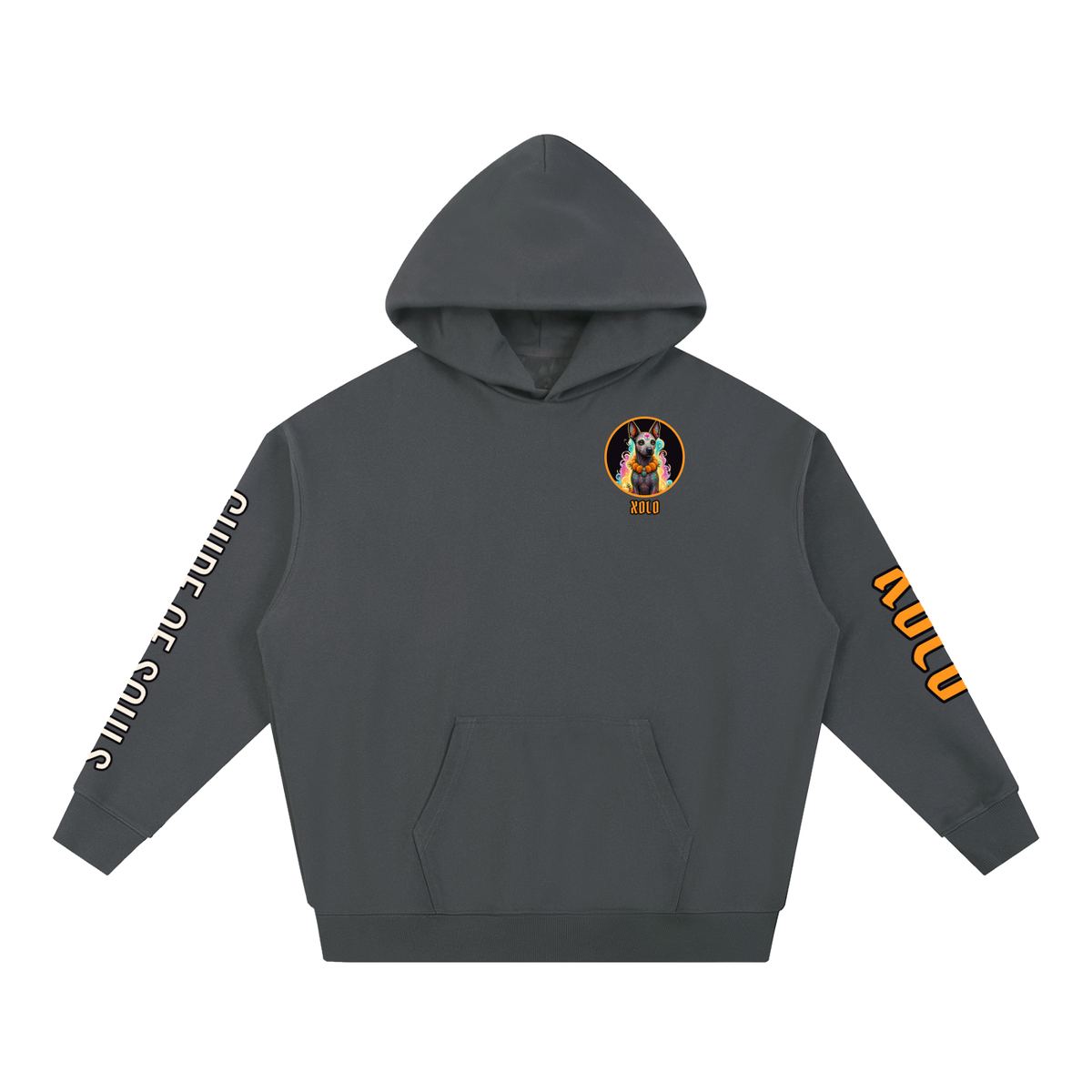Xolo Hoodie | Xoloitzcuintle Spirit Dog Día de los Muertos Graphic Hoodie, Back & Sleeve Print
