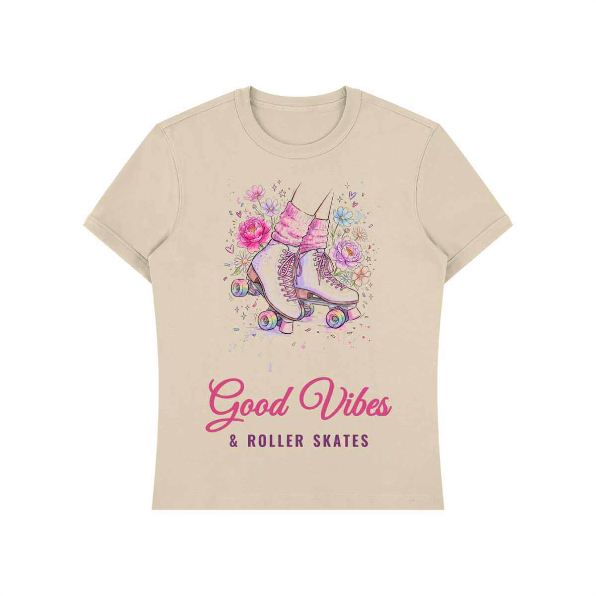 Good Vibes and Roller Skates Shirt, Floral Roller Skate Tee, Cute Skating Gift for Her