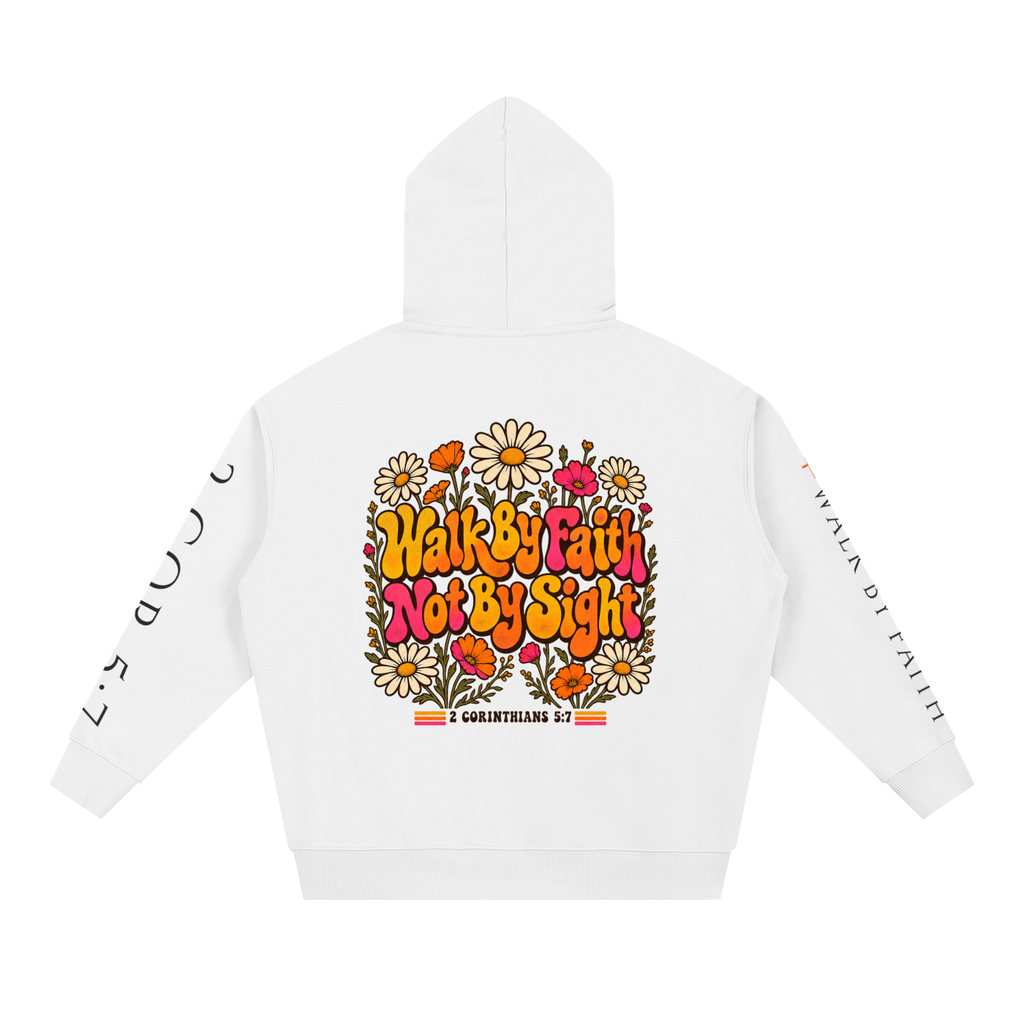 Walk By Faith Not By Sight Retro Hoodie | Groovy 70s Christian Sweatshirt, 2 Corinthians 5:7 Daisy Faith Gift