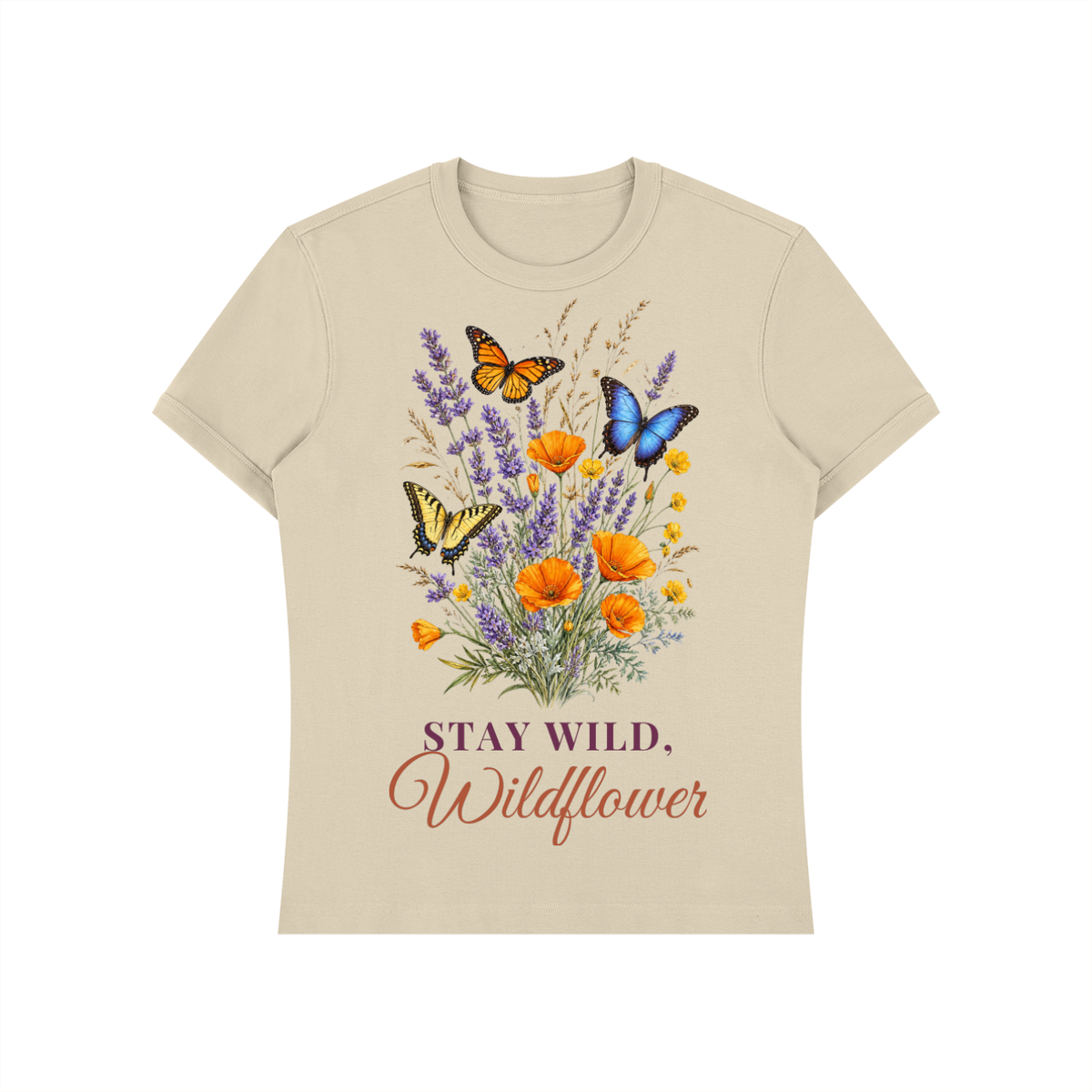Stay Wild Wildflower Shirt | Lavender Poppy Butterfly Watercolor Graphic Tee for Women