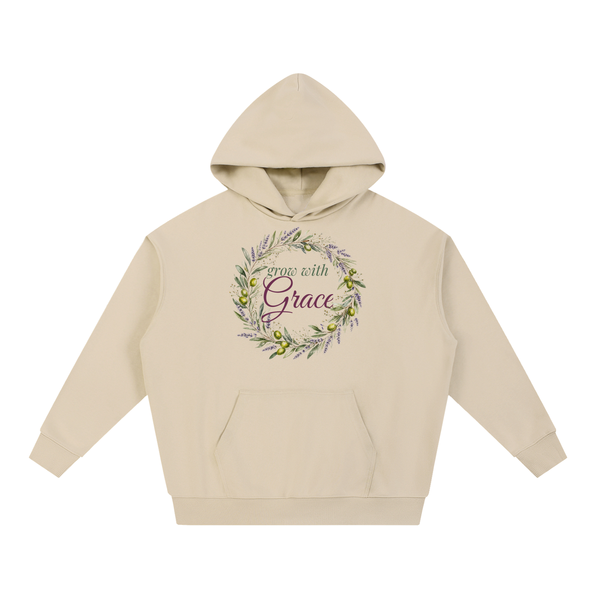 Grow With Grace Hoodie | Olive Lavender Wreath Watercolor Floral Sweatshirt for Women
