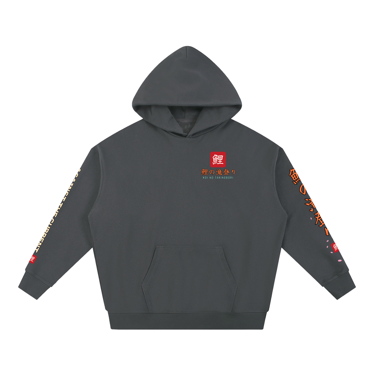 Koi Samurai Hoodie | Against The Current Yin Yang Koi Japanese Graphic Hoodie, Back & Sleeve Print