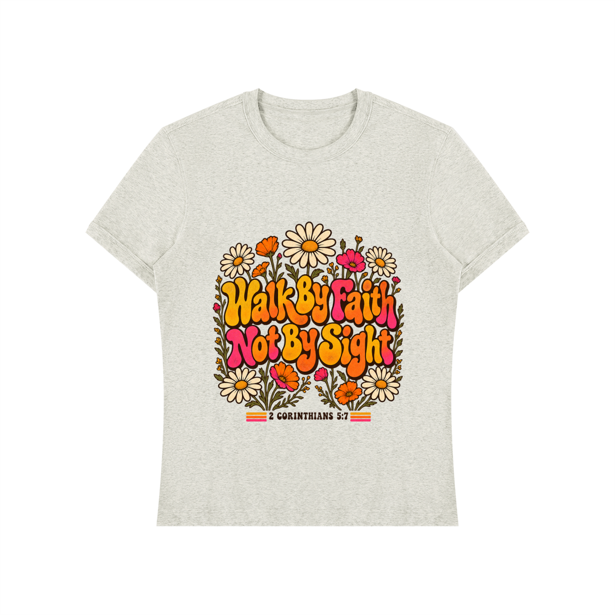 Walk By Faith Not By Sight Retro Shirt | Groovy 70s Christian Tee, 2 Corinthians 5:7 Daisy Faith Gift