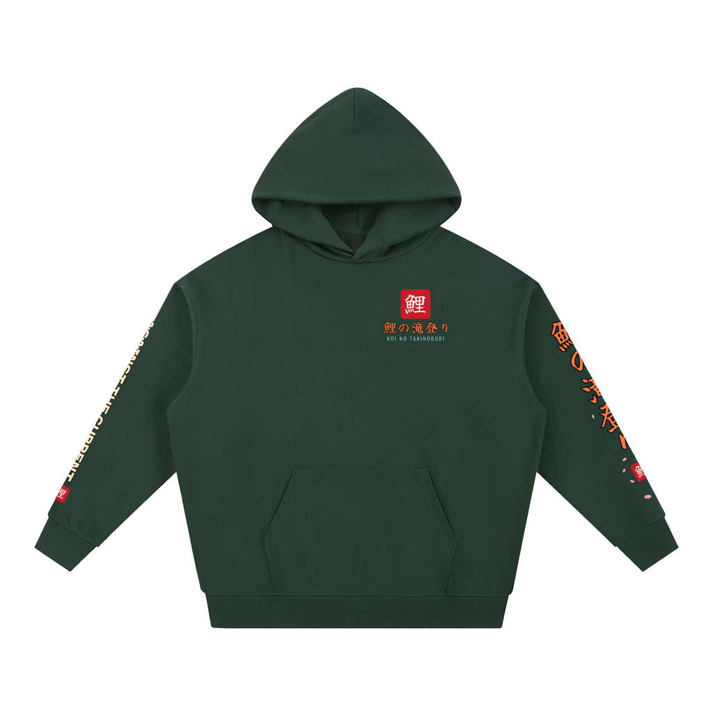 Koi Samurai Hoodie | Against The Current Yin Yang Koi Japanese Graphic Hoodie, Back & Sleeve Print