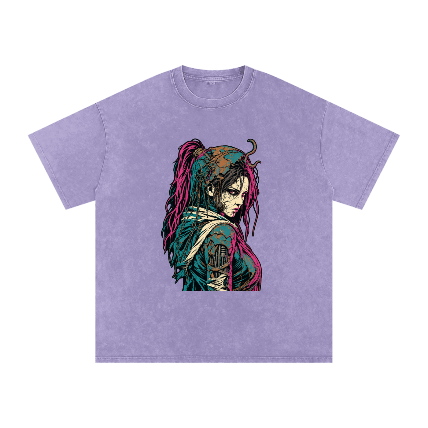WASTELAND WARRIOR 02 | Dark Sci-Fi Snow-Washed Oversized Tee
