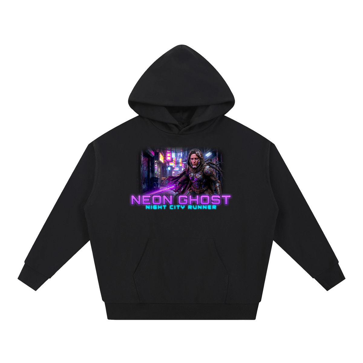 Neon Ghost Hoodie | Cyberpunk Runner Sci-Fi Graphic Hoodie