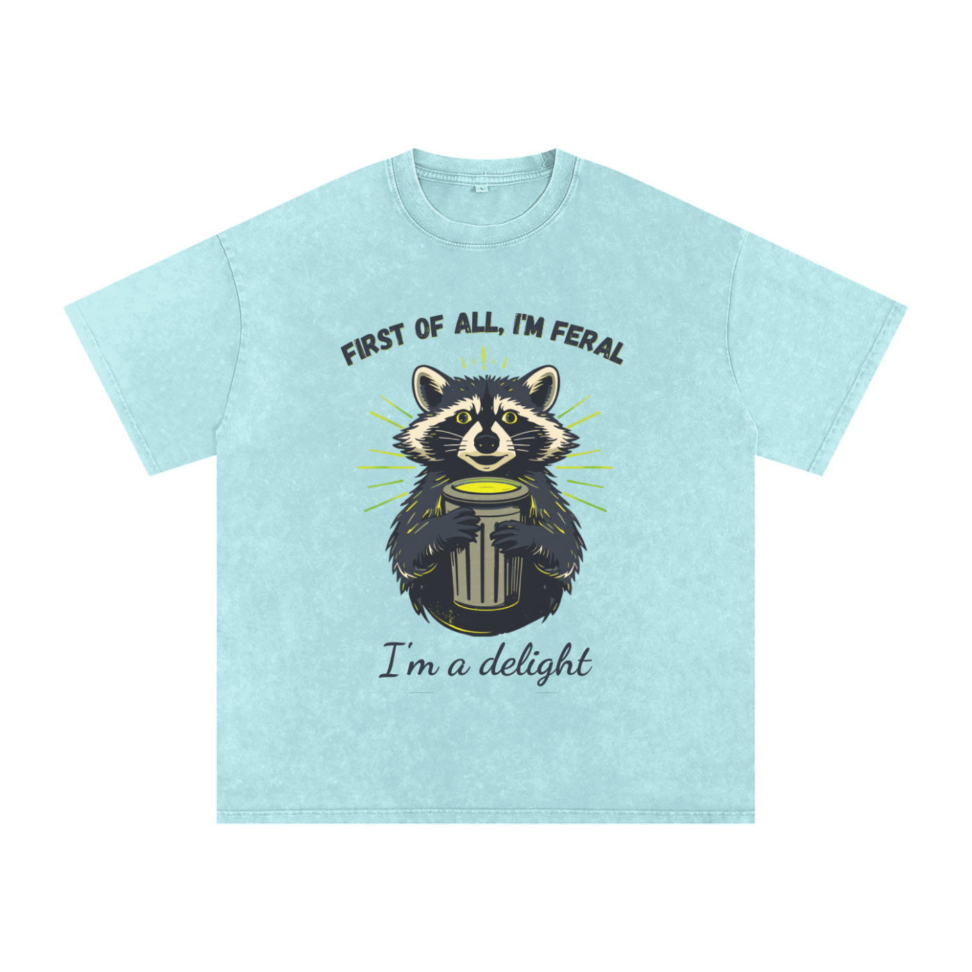 First of All I'm Feral | Raccoon Snow Washed Oversized T-Shirt