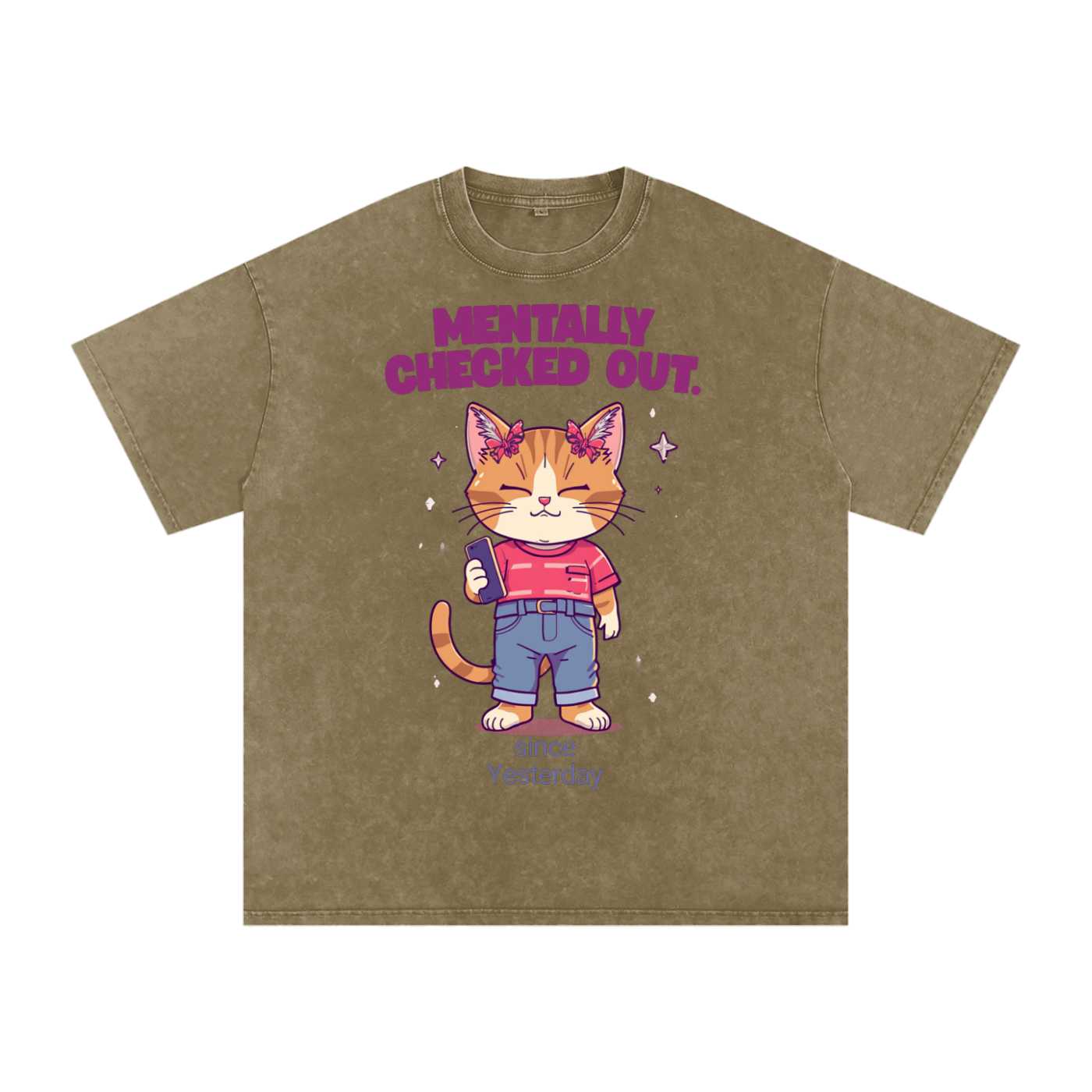 Mentally Checked Out | Funny Cat Oversized T-Shirt