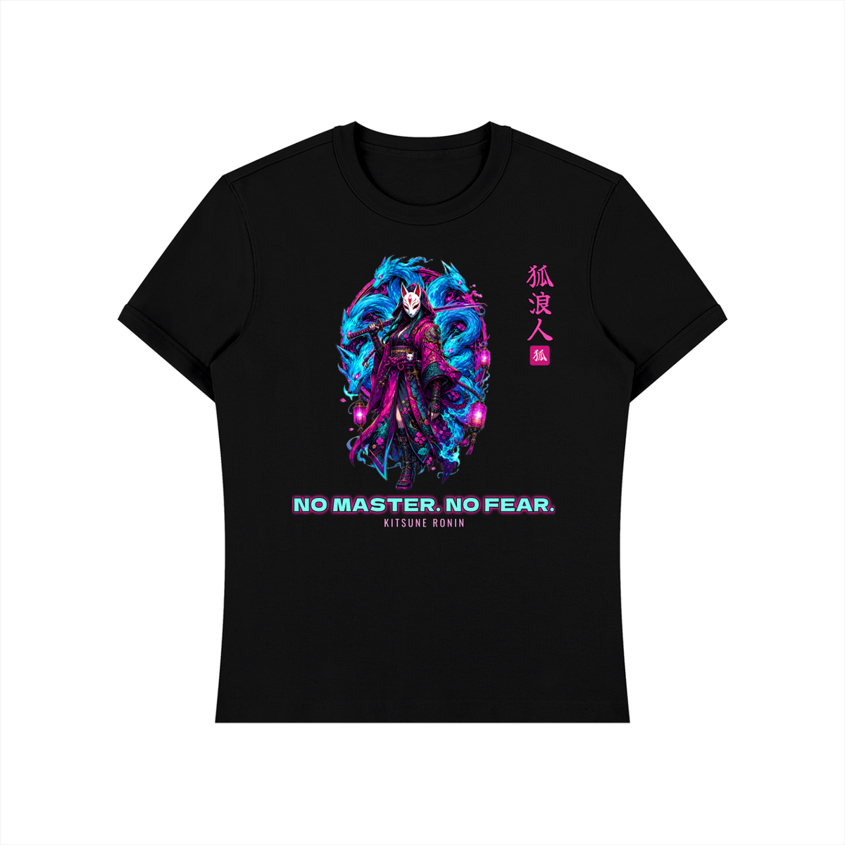 Kitsune Ronin T-Shirt | Fox Mask Female Samurai Japanese Graphic Tee
