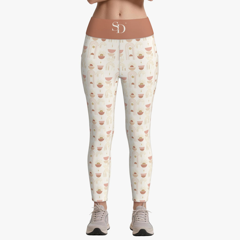 Sunrise Arches leggings, front view with SD waistband