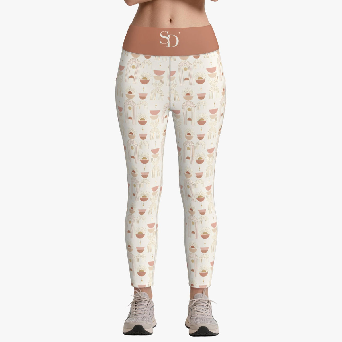 Sunrise Arches leggings, front view with SD waistband
