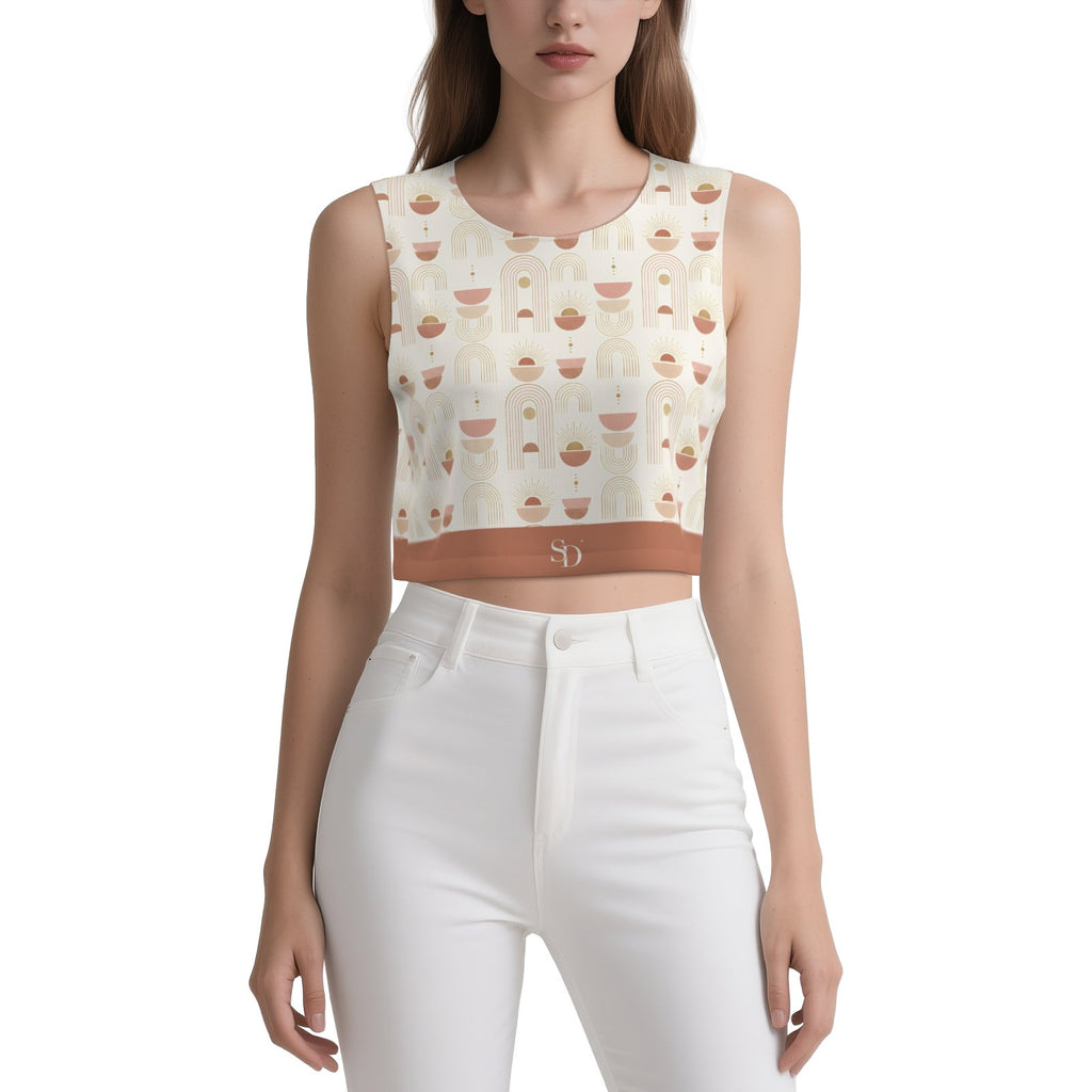 Sunrise Arches crop tank, front view with SD hem band