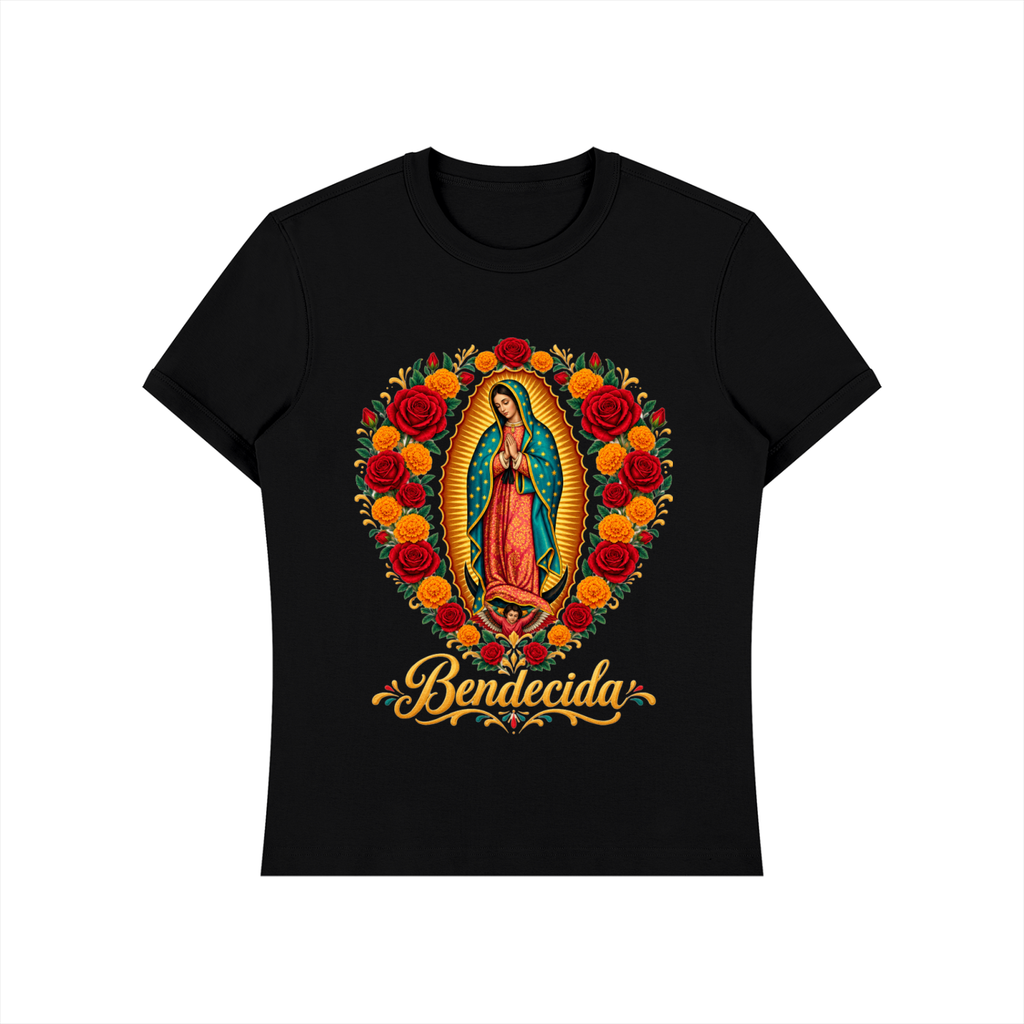 Bendecida Virgen de Guadalupe Shirt | Our Lady of Guadalupe Roses Tee, Catholic Mexican Faith Gift