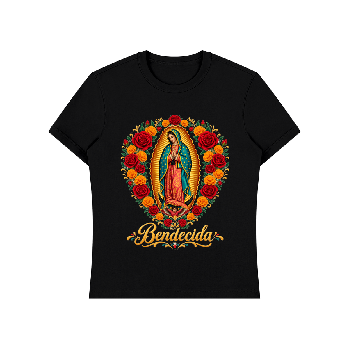 Bendecida Virgen de Guadalupe Shirt | Our Lady of Guadalupe Roses Tee, Catholic Mexican Faith Gift