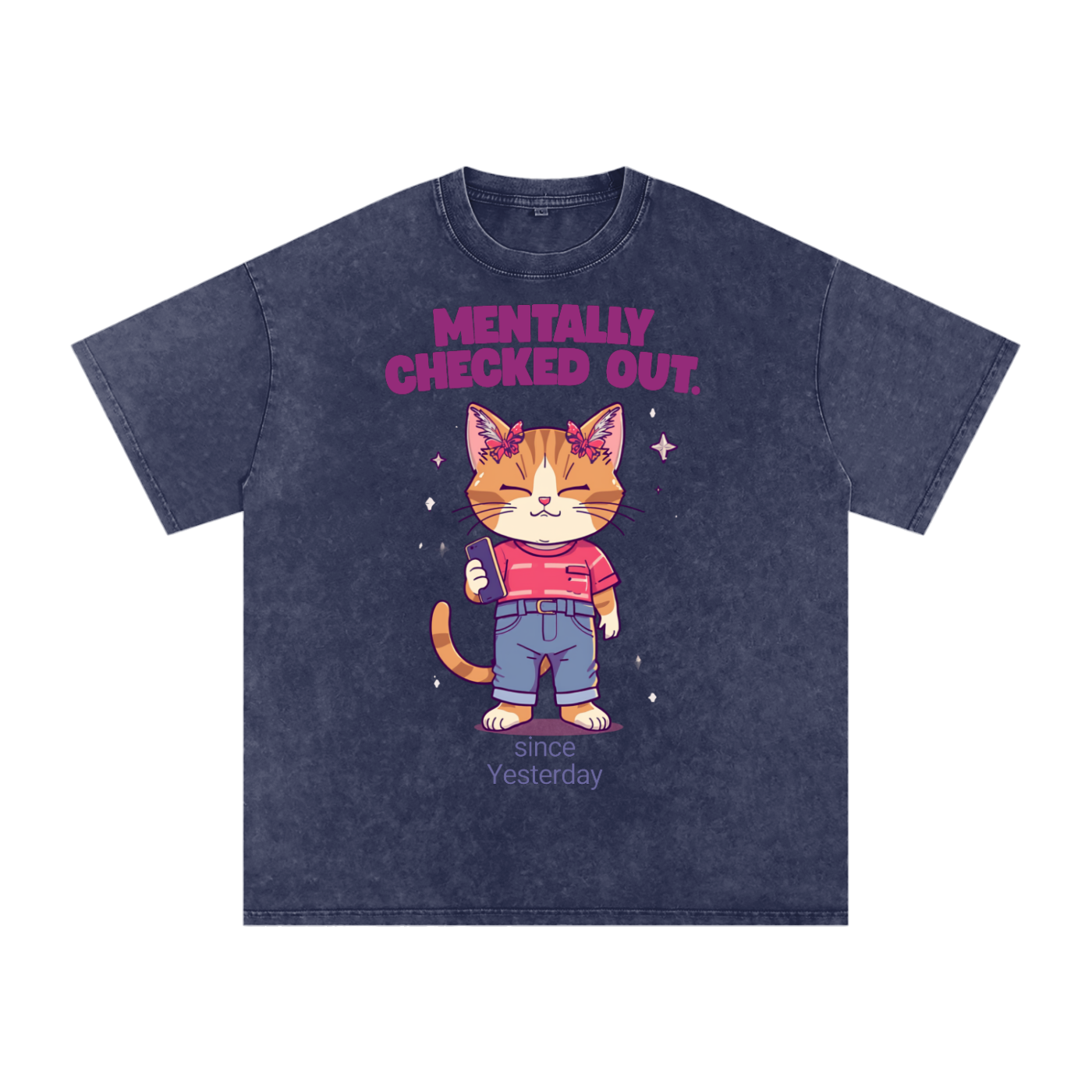 Mentally Checked Out | Funny Cat Oversized T-Shirt