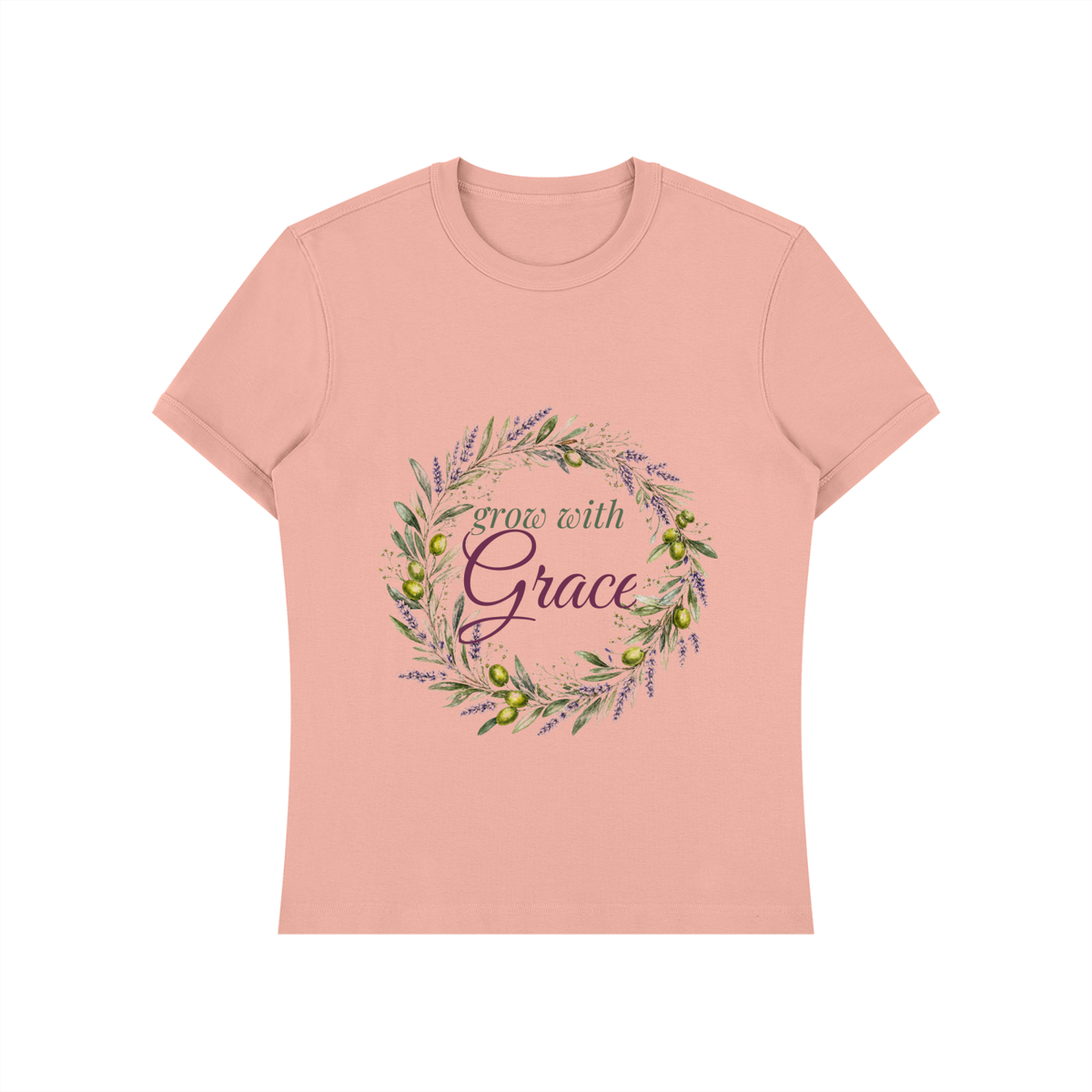 Grow With Grace Shirt | Olive Lavender Wreath Watercolor Graphic Tee for Women