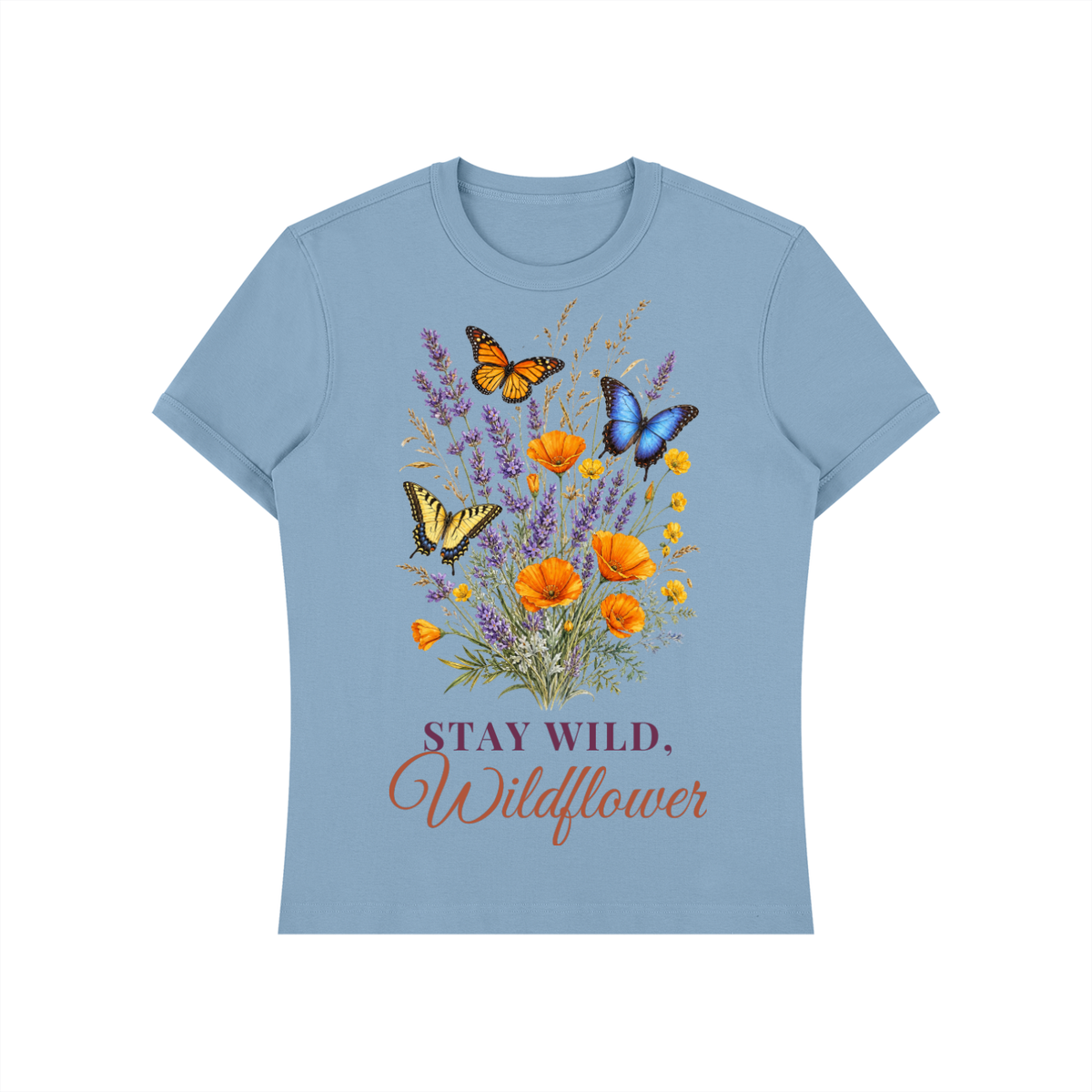 Stay Wild Wildflower Shirt | Lavender Poppy Butterfly Watercolor Graphic Tee for Women