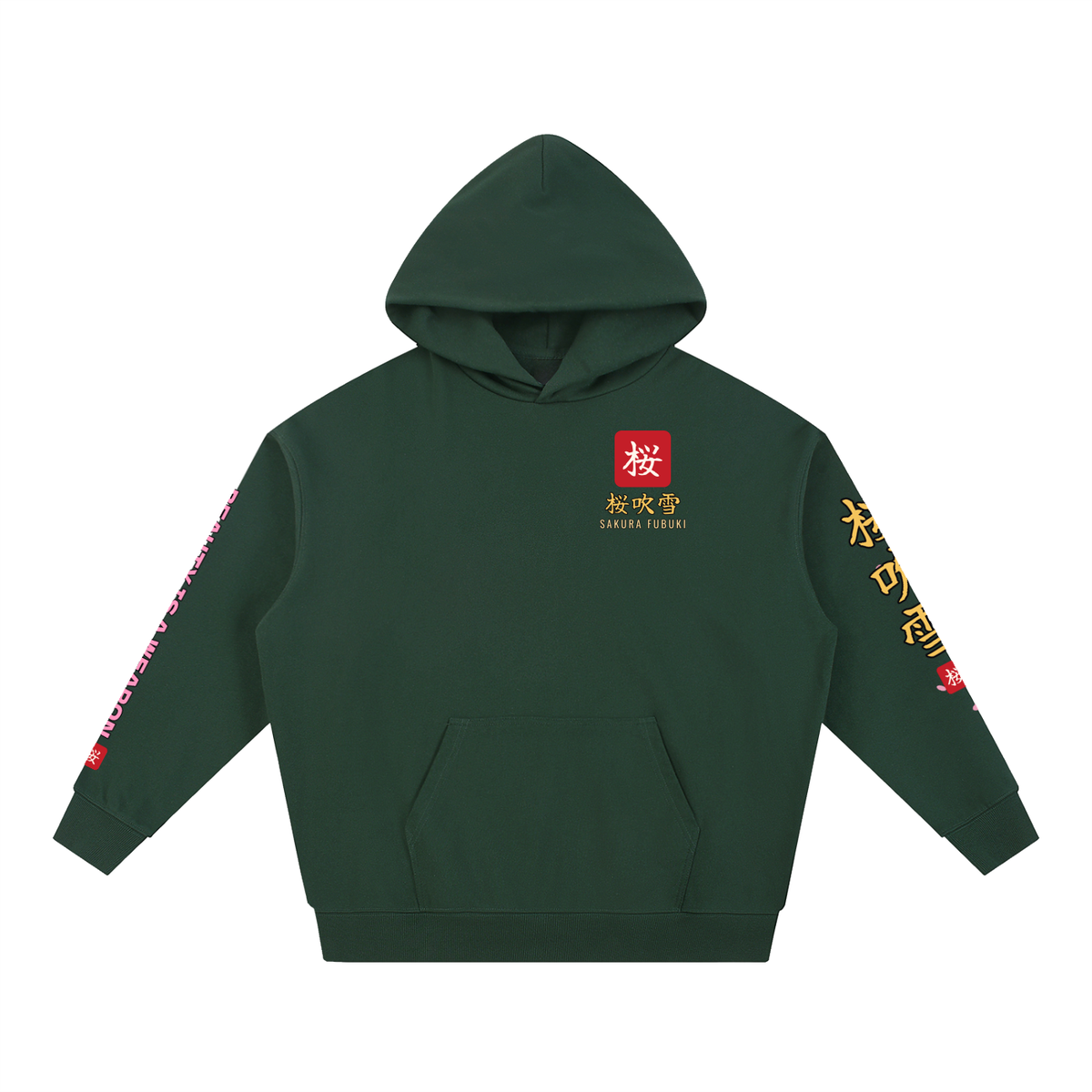Sakura Storm Hoodie | Cherry Blossom Female Samurai Japanese Graphic Hoodie, Back & Sleeve Print