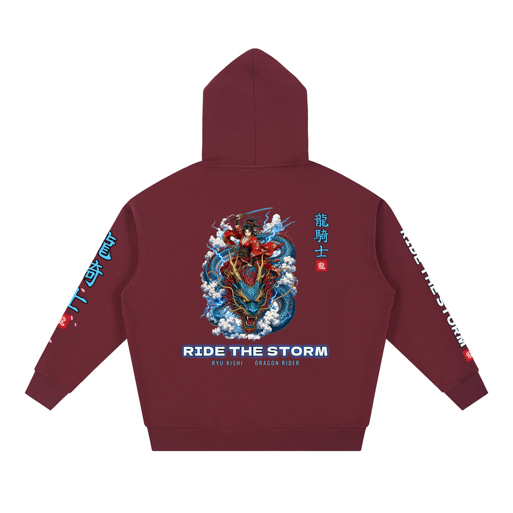 Dragon Rider Hoodie | Female Samurai Japanese Dragon Graphic Hoodie, Back & Sleeve Print