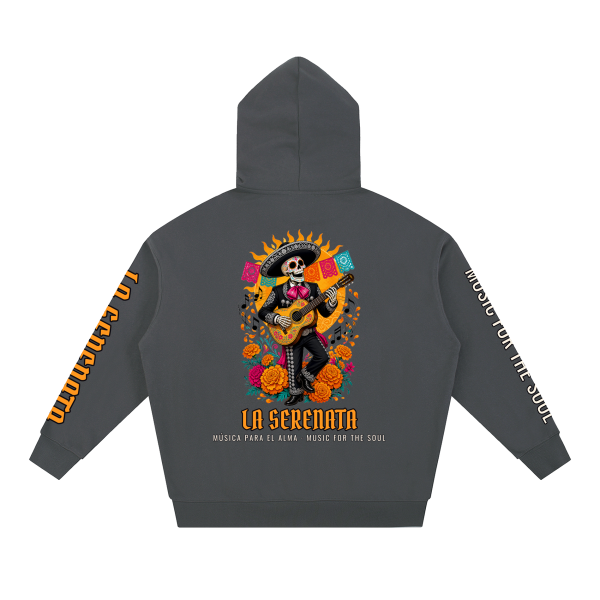 La Serenata Hoodie | Skeleton Mariachi Día de los Muertos Graphic Hoodie, Back & Sleeve Print