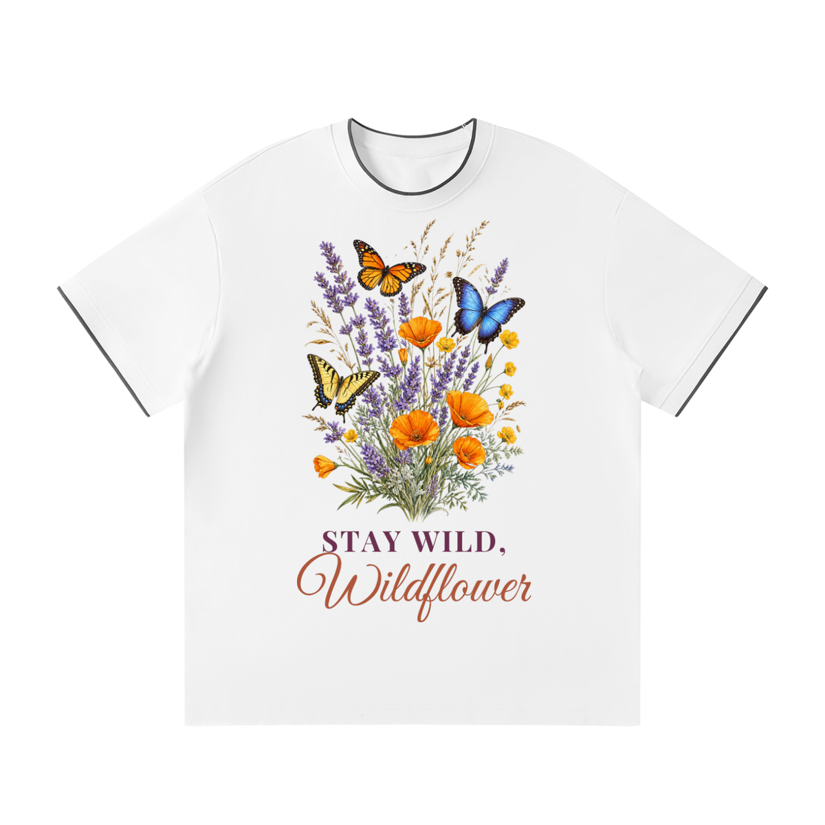 Stay Wild Wildflower Shirt | Relaxed Regular Fit Lavender Poppy Butterfly Watercolor Tee for Women, Sizes S-3XL