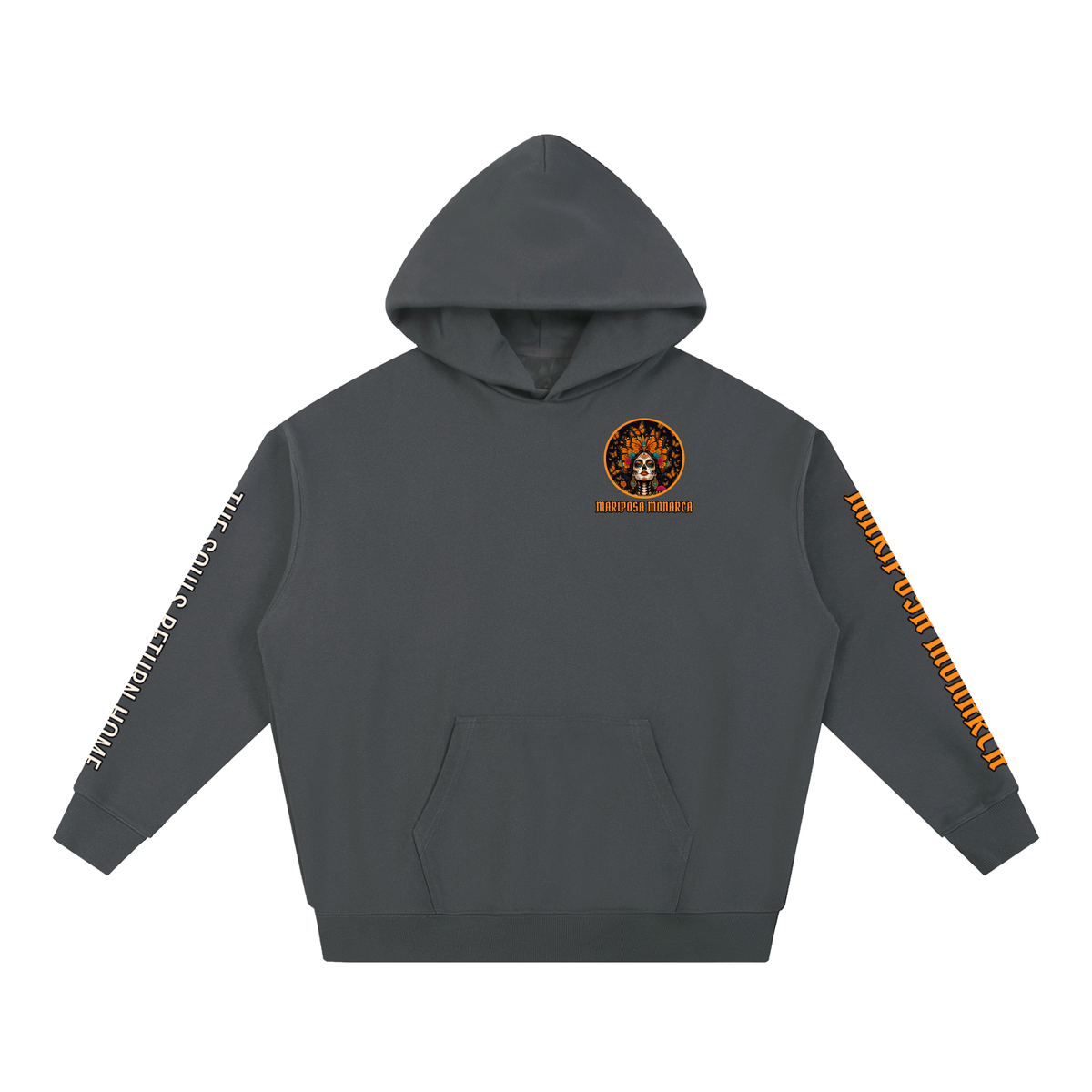 Mariposa Monarca Hoodie | Monarch Butterfly Catrina Día de los Muertos Graphic Hoodie, Back & Sleeve Print