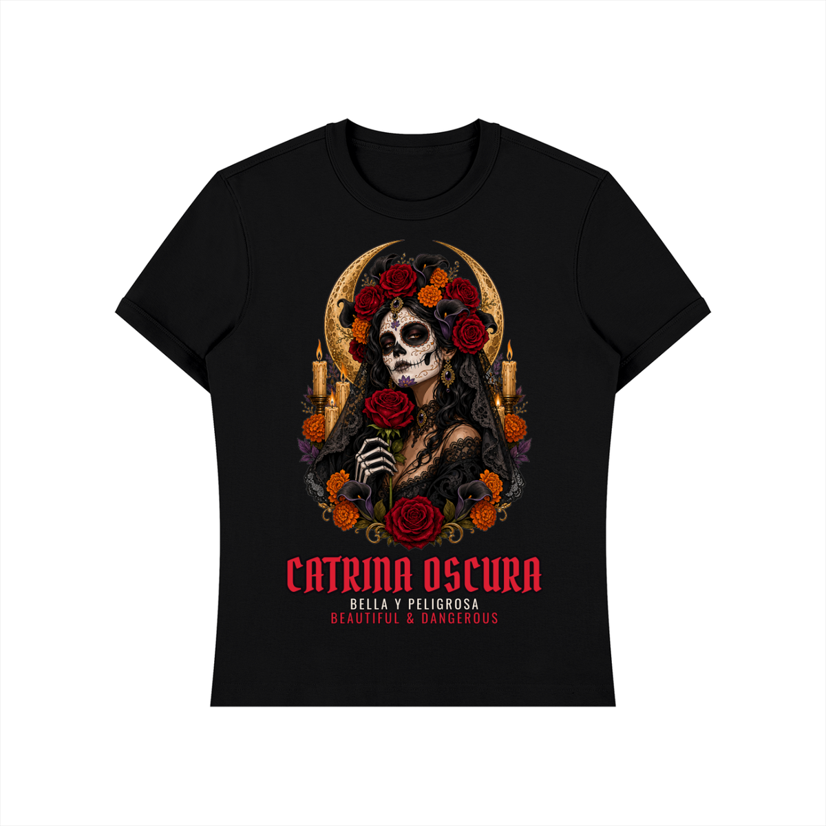 Catrina Oscura T-Shirt | Gothic Dark Catrina Día de los Muertos Graphic Tee