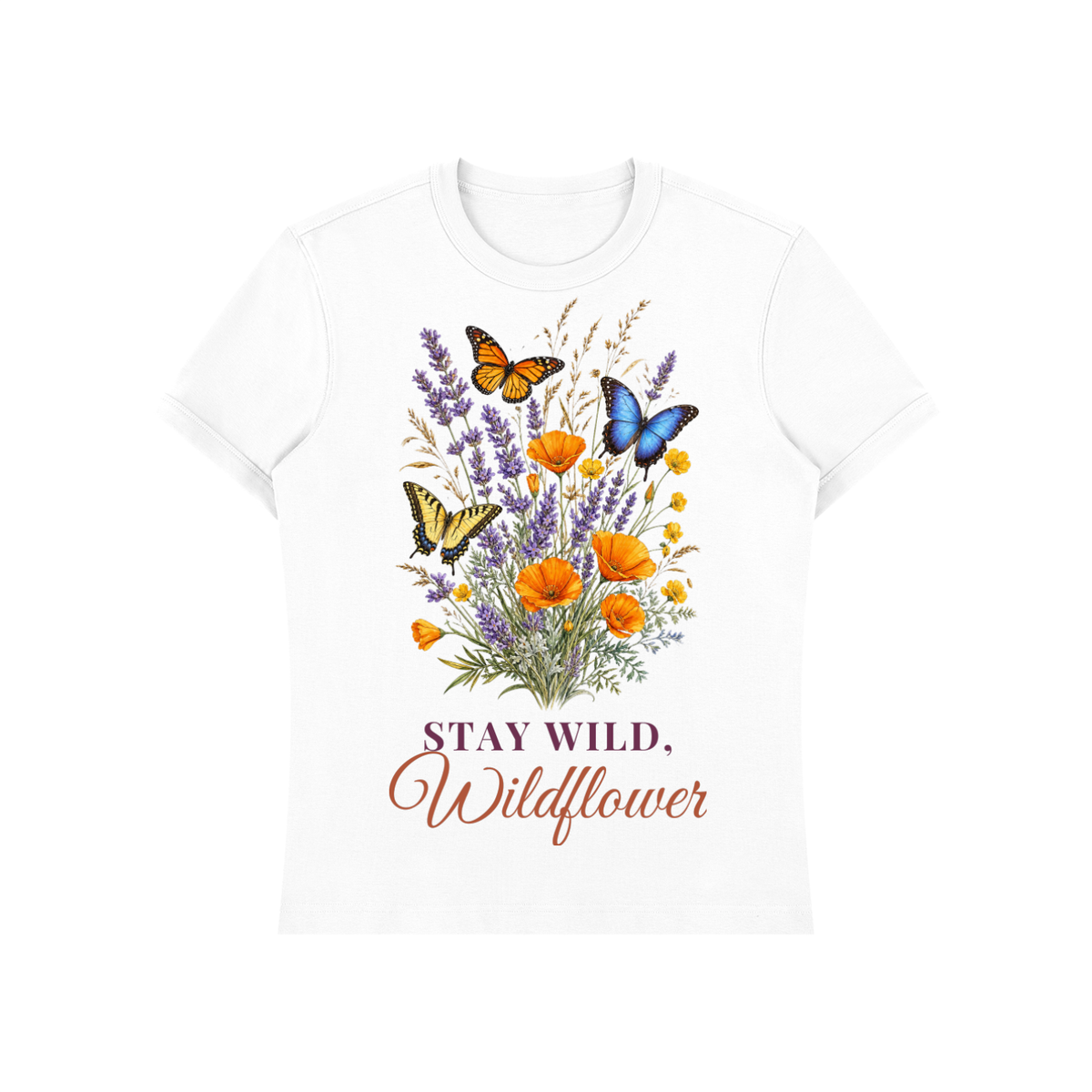 Stay Wild Wildflower Shirt | Lavender Poppy Butterfly Watercolor Graphic Tee for Women