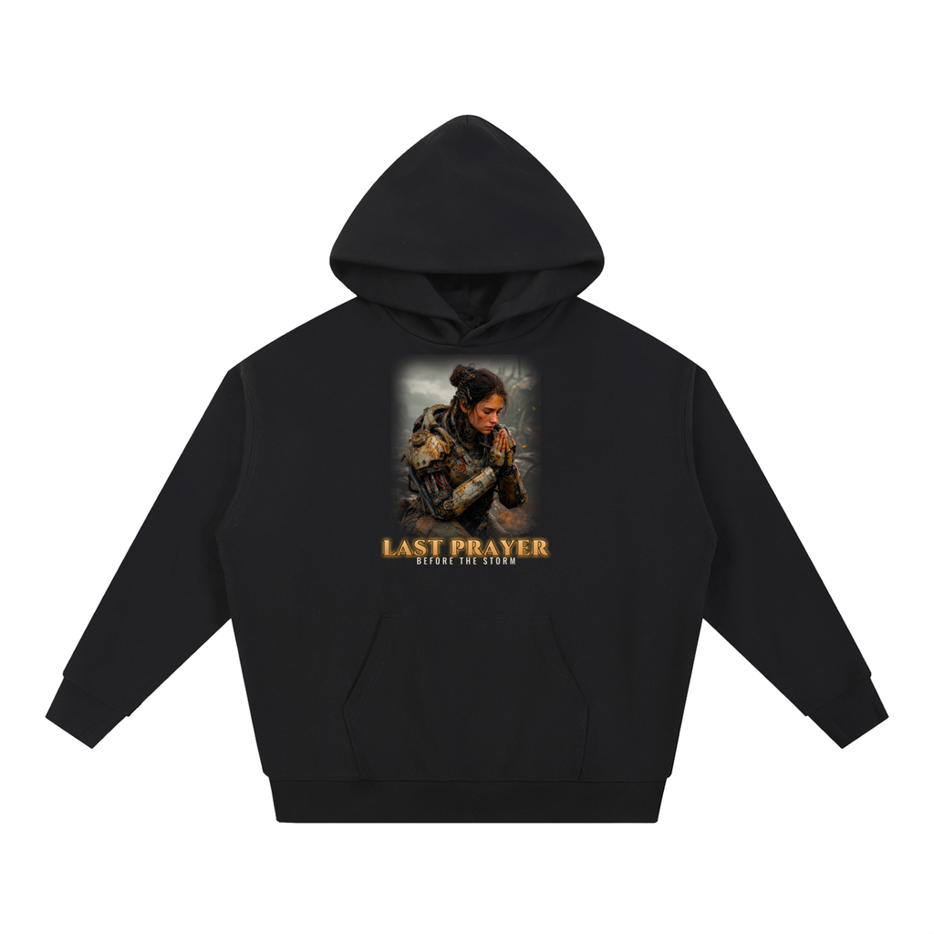 Last Prayer Hoodie | Armored Warrior Woman Sci-Fi Graphic Hoodie