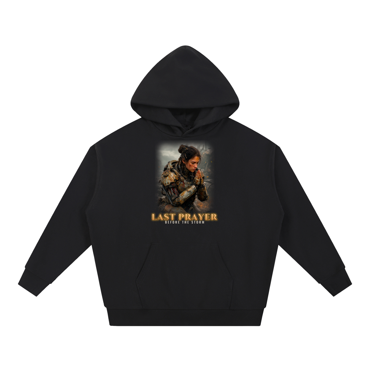 Last Prayer Hoodie | Armored Warrior Woman Sci-Fi Graphic Hoodie