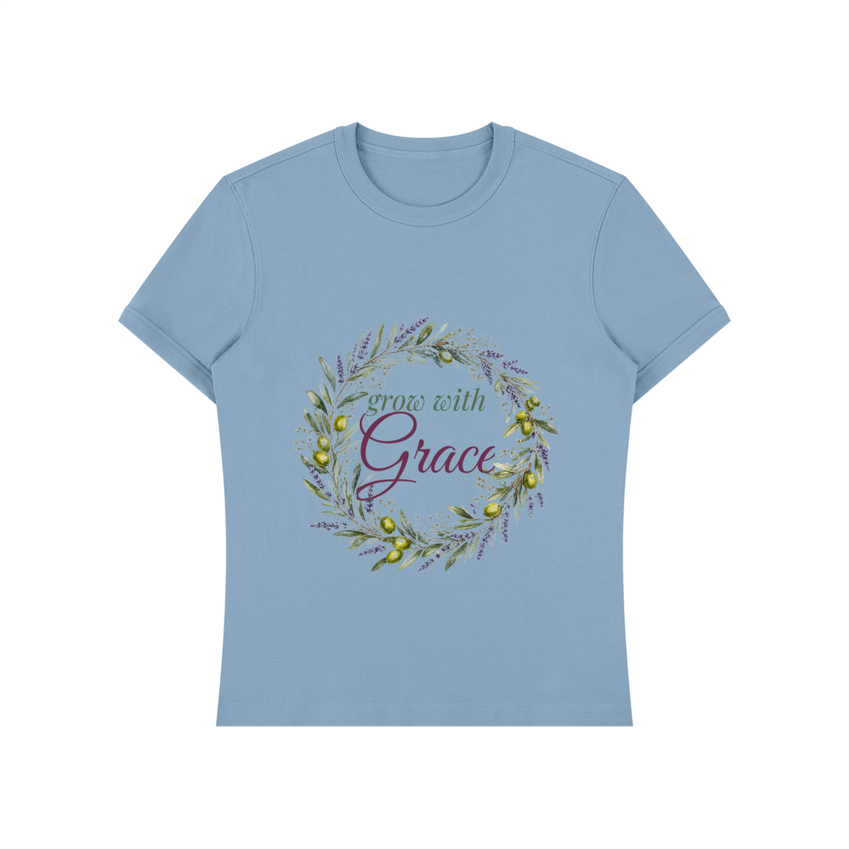 Grow With Grace Shirt | Olive Lavender Wreath Watercolor Graphic Tee for Women