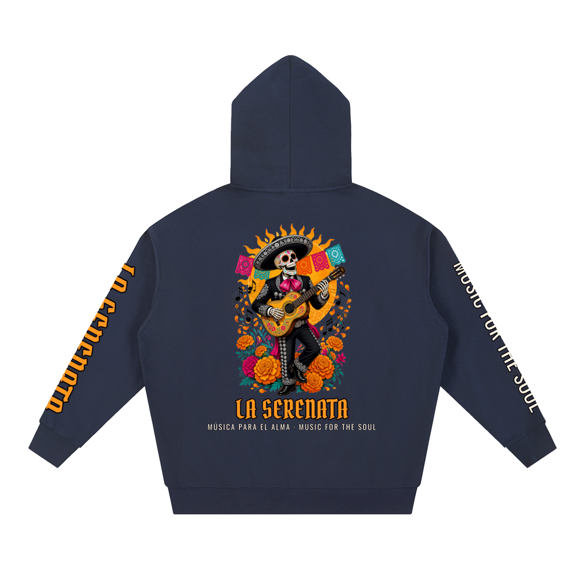 La Serenata Hoodie | Skeleton Mariachi Día de los Muertos Graphic Hoodie, Back & Sleeve Print