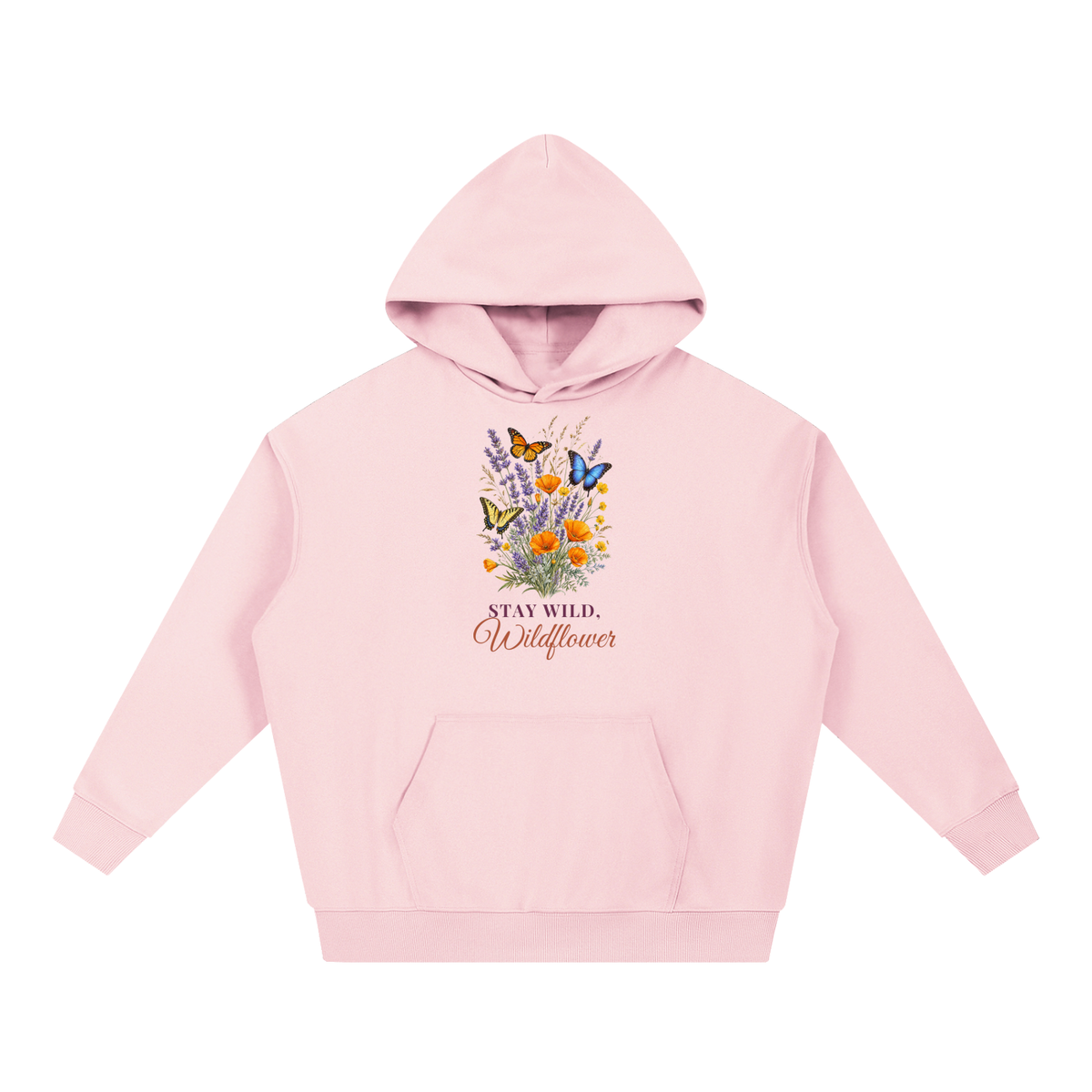 Stay Wild Wildflower Hoodie | Lavender Poppy Butterfly Watercolor Floral Sweatshirt for Women
