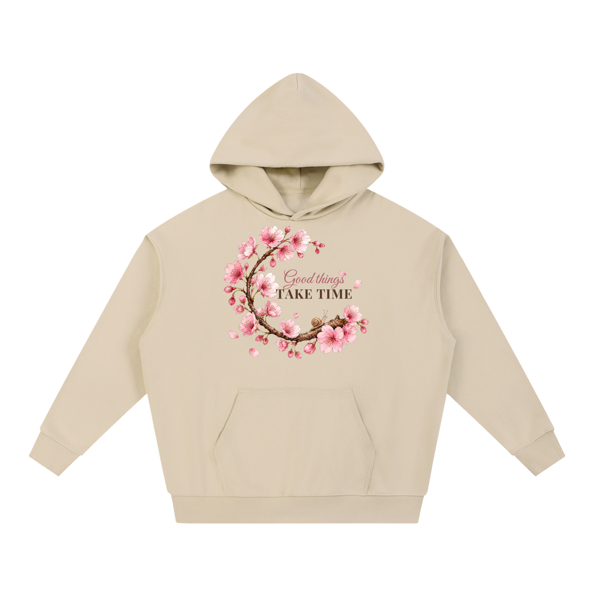 Good Things Take Time Hoodie | Cherry Blossom Watercolor Floral Sweatshirt for Women