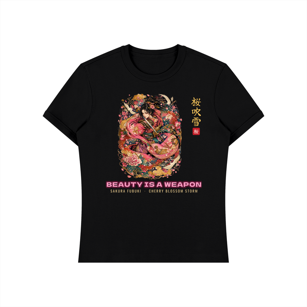 Sakura Storm T-Shirt | Cherry Blossom Female Samurai Japanese Graphic Tee