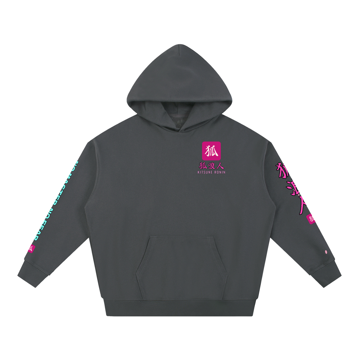 Kitsune Ronin Hoodie | Fox Mask Female Samurai Japanese Graphic Hoodie, Back & Sleeve Print