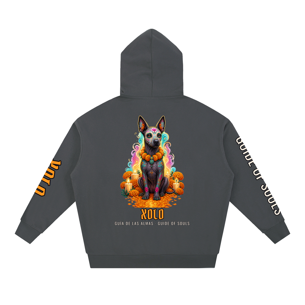 Xolo Hoodie | Xoloitzcuintle Spirit Dog Día de los Muertos Graphic Hoodie, Back & Sleeve Print