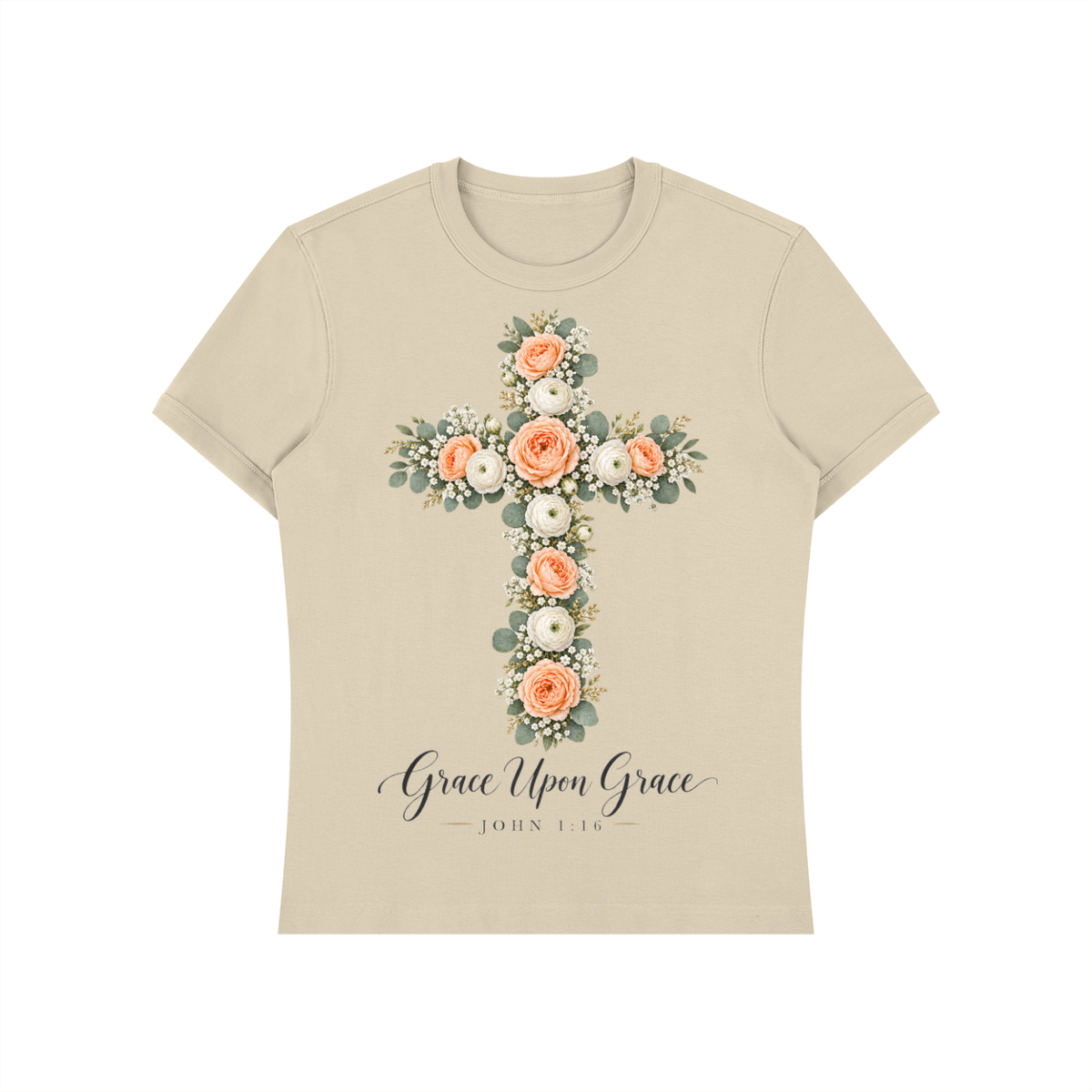 Grace Upon Grace Floral Cross Shirt | John 1:16 Christian Tee, Wildflower Faith Gift for Women