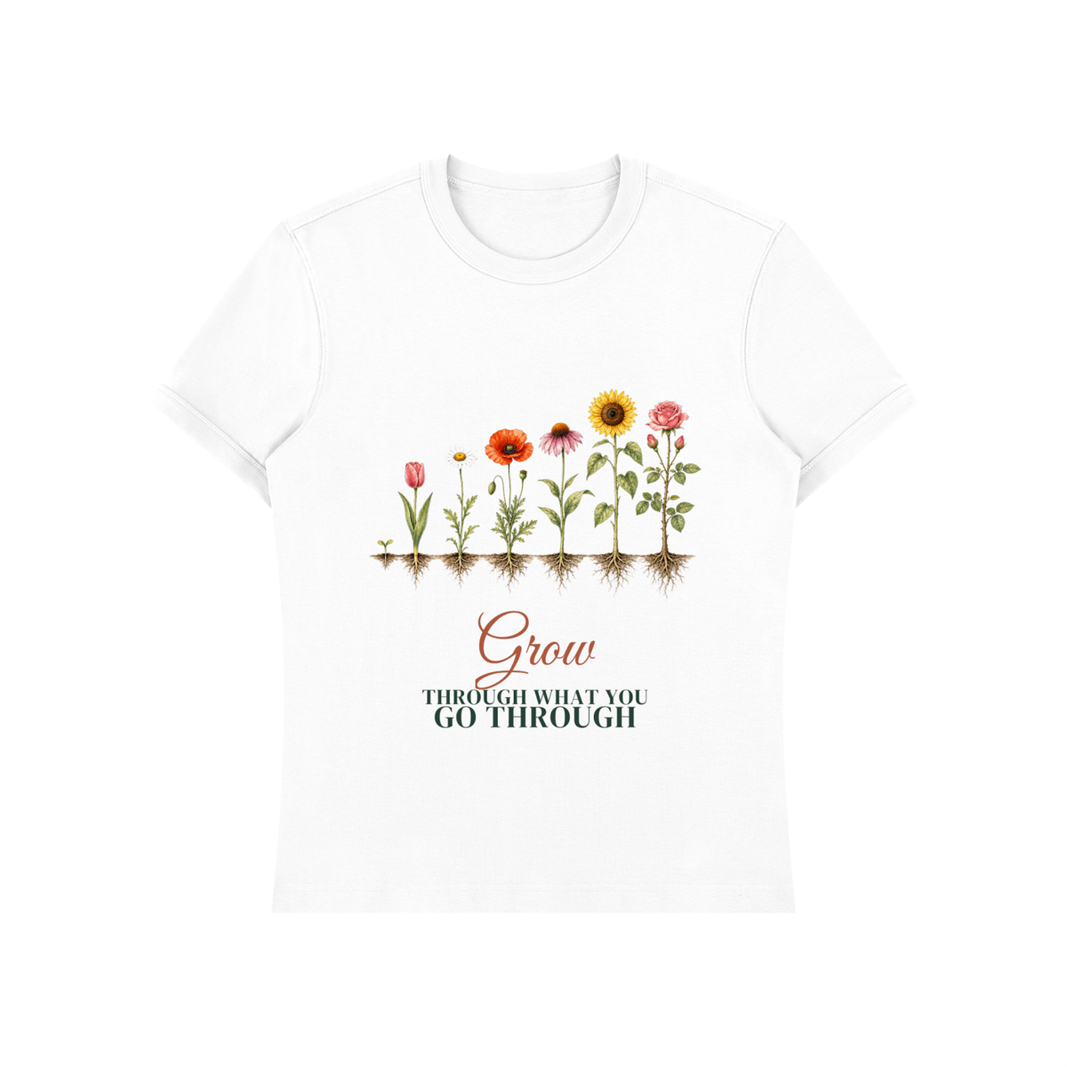 Grow Through What You Go Through Shirt | Wildflower Growth Watercolor Graphic Tee for Women