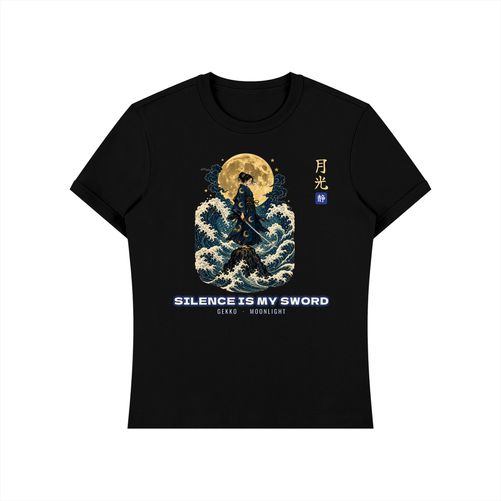 Moonlight Samurai T-Shirt | Silence Is My Sword Japanese Wave Graphic Tee