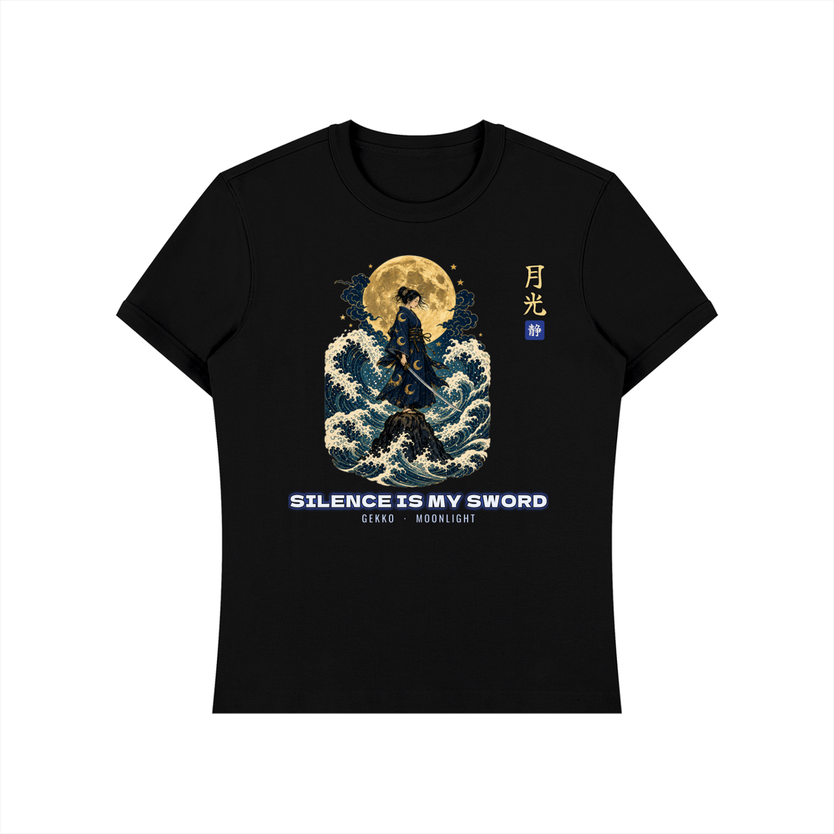 Moonlight Samurai T-Shirt | Silence Is My Sword Japanese Wave Graphic Tee