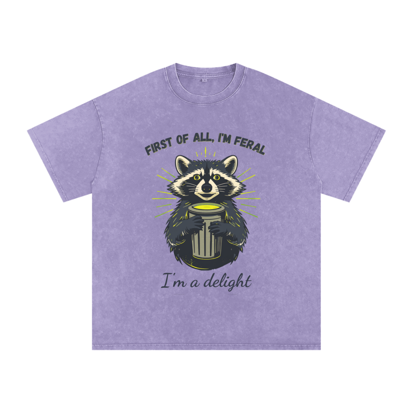 First of All I'm Feral | Raccoon Snow Washed Oversized T-Shirt