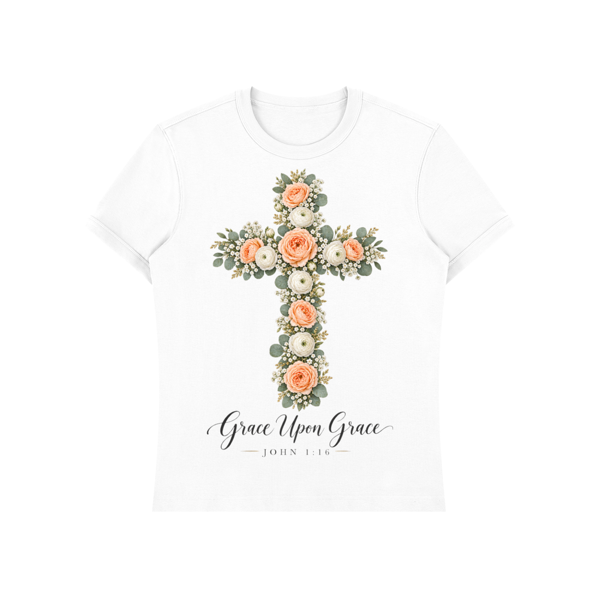 Grace Upon Grace Floral Cross Shirt | John 1:16 Christian Tee, Wildflower Faith Gift for Women