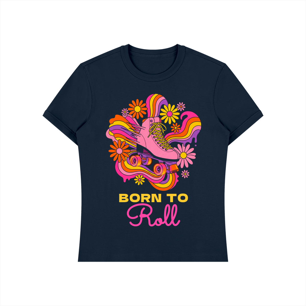 Born To Roll Shirt, Groovy Roller Skate Tee, Retro 70s Flower Power Skating Gift