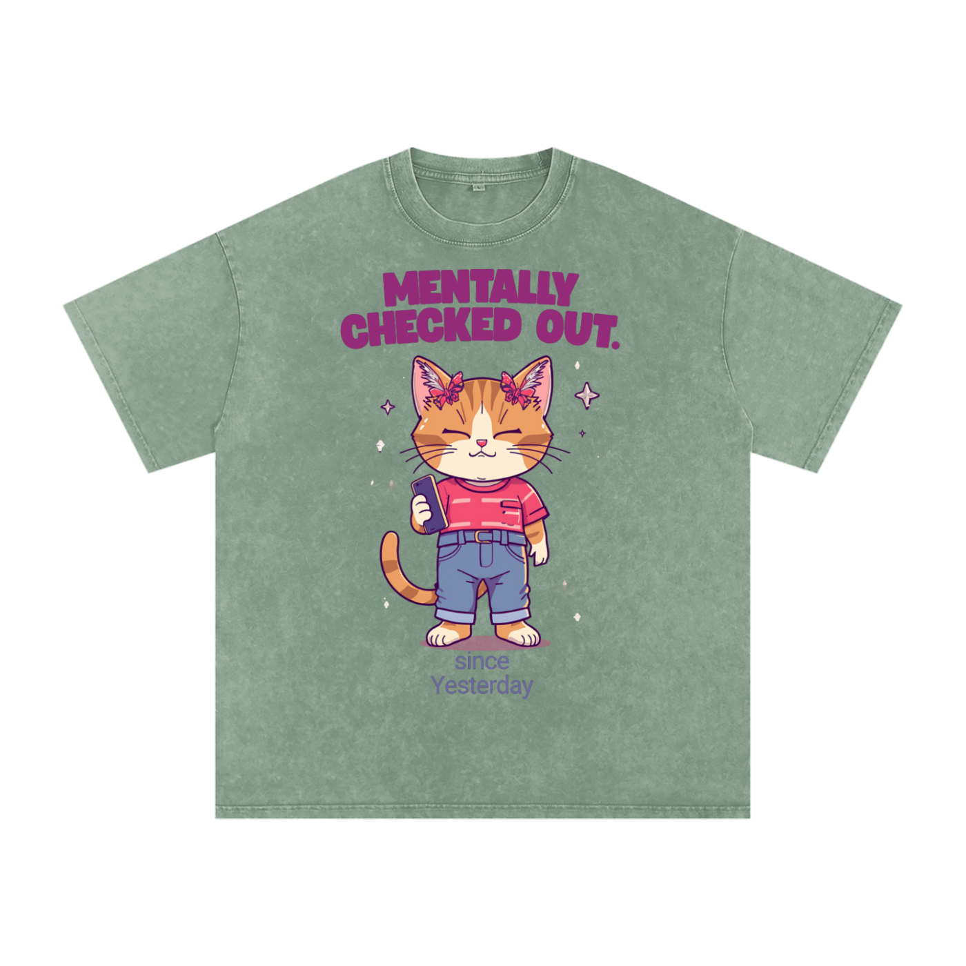 Mentally Checked Out | Funny Cat Oversized T-Shirt