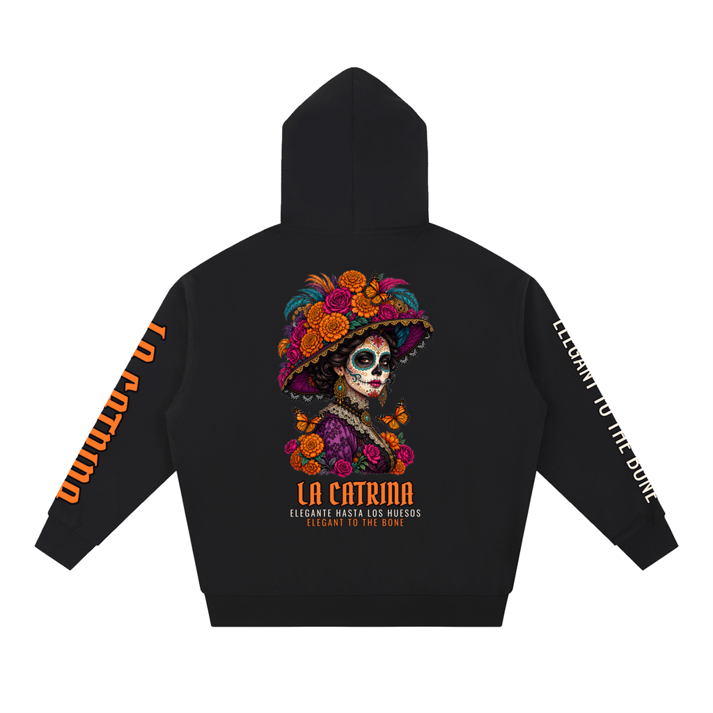 La Catrina Hoodie | Sugar Skull Catrina Día de los Muertos Graphic Hoodie, Back & Sleeve Print