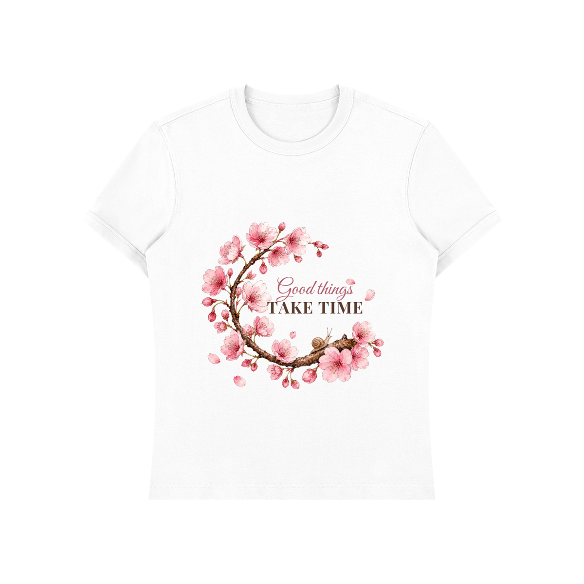 Good Things Take Time Shirt | Cherry Blossom Watercolor Graphic Tee for Women