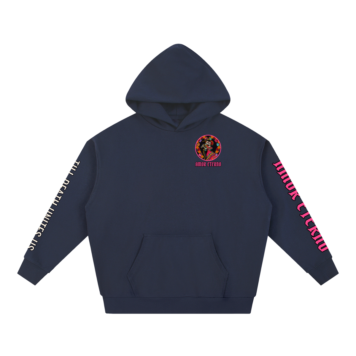 Amor Eterno Hoodie | Skeleton Couple Dancing Día de los Muertos Graphic Hoodie, Back & Sleeve Print