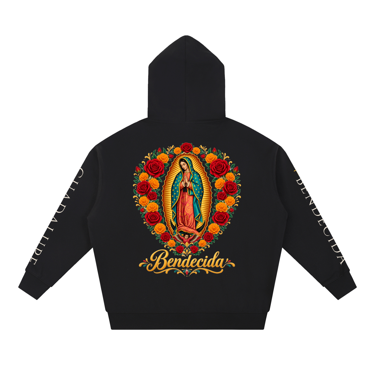 Bendecida Virgen de Guadalupe Hoodie | Our Lady of Guadalupe Roses Sweatshirt, Catholic Mexican Faith Gift