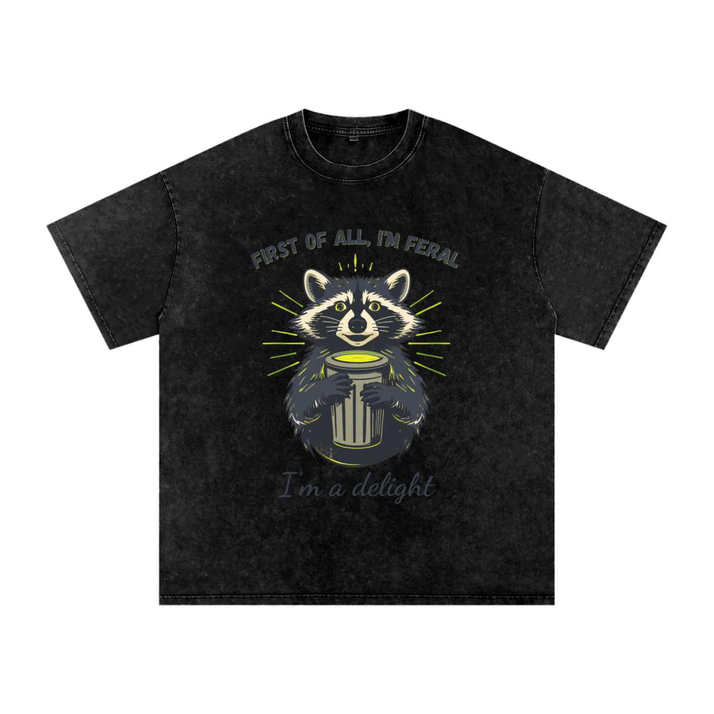 First of All I'm Feral | Raccoon Snow Washed Oversized T-Shirt